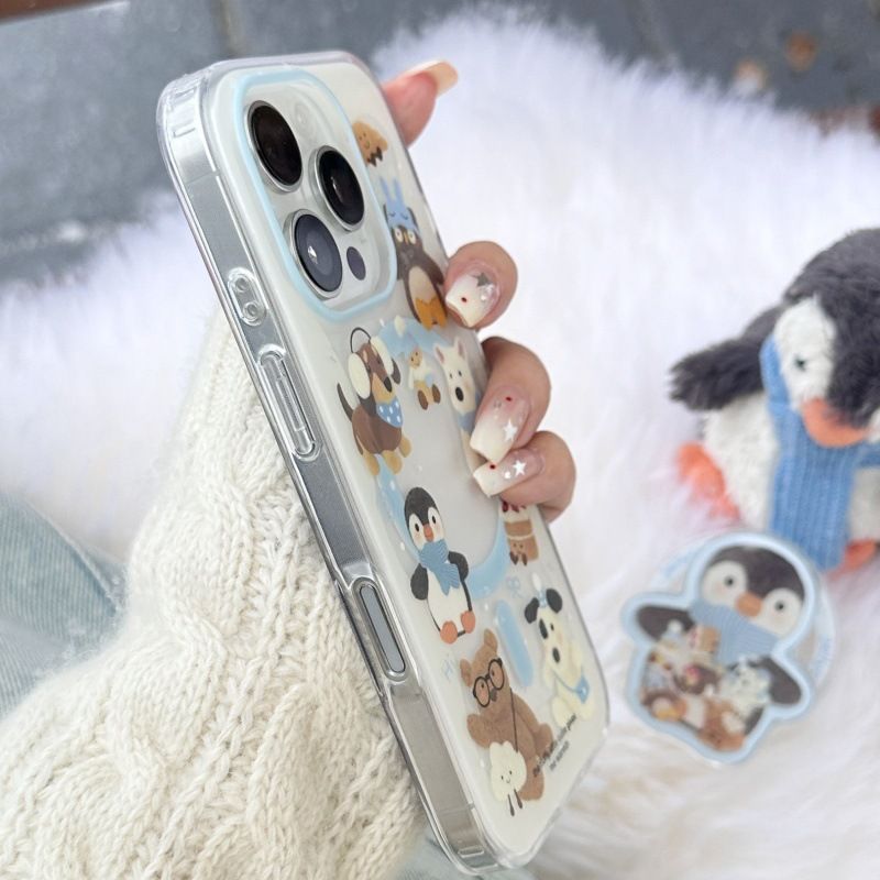 Support magnétique en forme de pingouin avec écharpe mignonne et musique oscillante, compatible avec iPhone 13, Promax, iPhone 15 et 14_voghion.com
