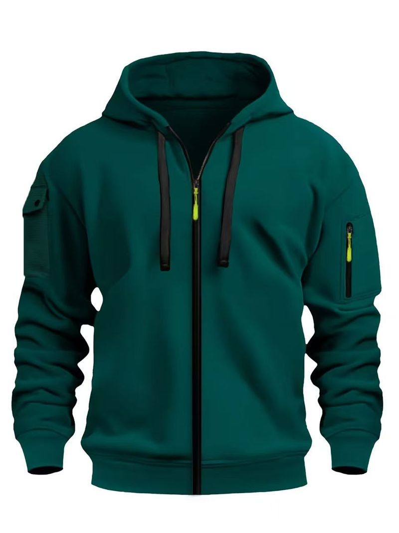 Spring And Autumn Men's Sweatshirt Hoodie Zipper Multi Pocket Embroidered Badge Cardigan Sports Leisure Sweatshirt_voghion.com