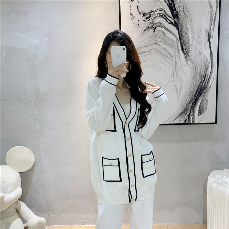 Cardigan en tricot pour femmes, pantalon à jambes larges, ensemble deux pièces à la mode_voghion.com