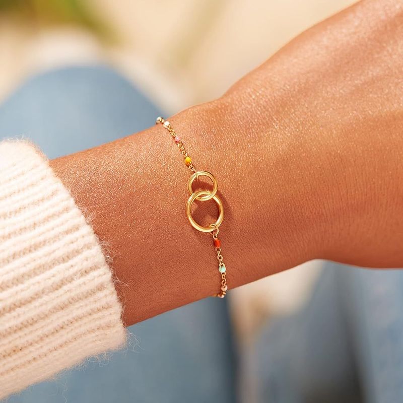 Bracciale in argento sterling S925 per donna, stile semplice e di nicchia, doppio anello intrecciato, gioielli colorati a goccia di olio_voghion.com