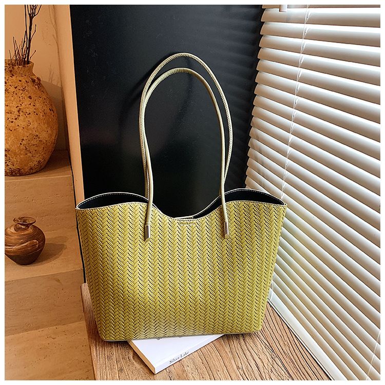 Borsa a tracolla semplice e nuova, in tessuto a mano, grande capacità, per donna, autunnale, borsa tote in stile coreano_voghion.com