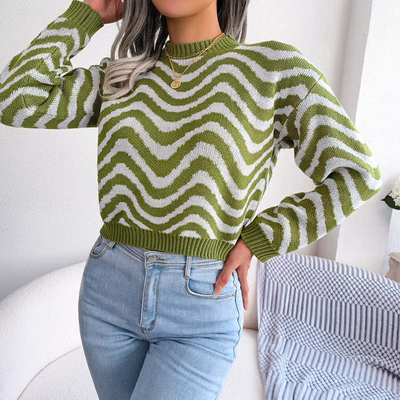 Abbigliamento femminile Vero e proprio colpo di autunno e inverno street style maglione lavorato a maglia a maniche lunghe a righe a contrasto di colore stazione indipendente abbigliamento femminile_voghion.com