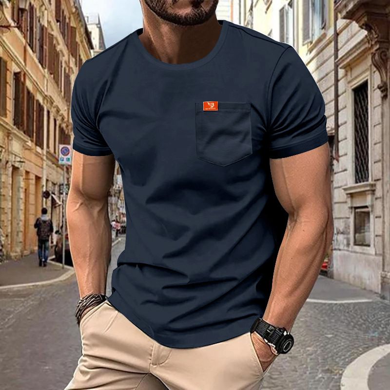 Amerika Neues Täglich Vielseitiges Trendy Schweres Freizeit Herren Große Größe Rundhals Kurzarm T-Shirt Einfache Schlanke Reine Farbe_voghion.com