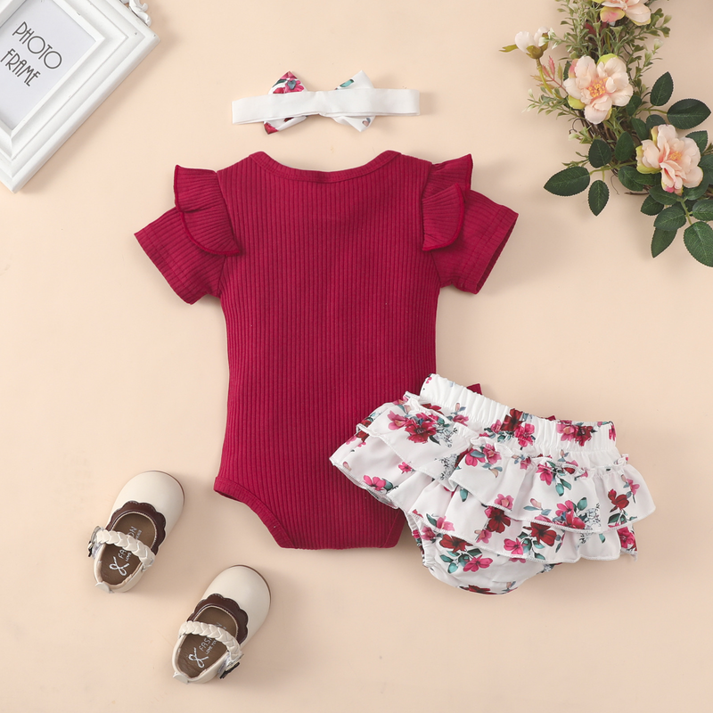 Oblečení pro miminka, kojenci a malé děti, vyšívaná písmena, malé volné rukávy, trojúhelníkové overaly s leopardím potiskem, kraťasy a mašlí_voghion.com