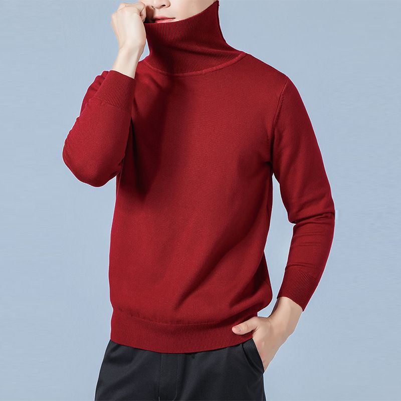 Klassischer Herrenpullover im Herbst-Winter-Stil im koreanischen Stil mit hohem Halsausschnitt und einfarbigem Pullover, locker gestrickter Pullover, verdicktes Basishemd_voghion.com