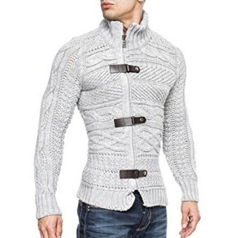 Herrenbekleidung Herrenbekleidung 2024 Herbst und Winter Neuer verdickter Rollkragenpullover Langarmpullover mit Lederschnalle_voghion.com
