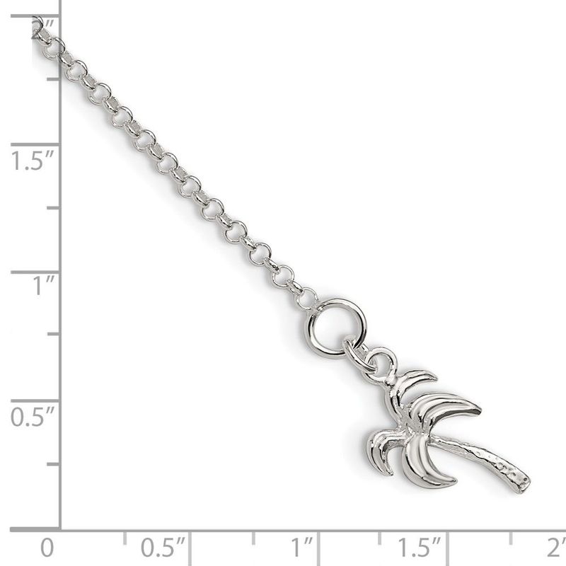 Sterling Silver 10inch Solid Polished Palm Tree Anklet_voghion.com
