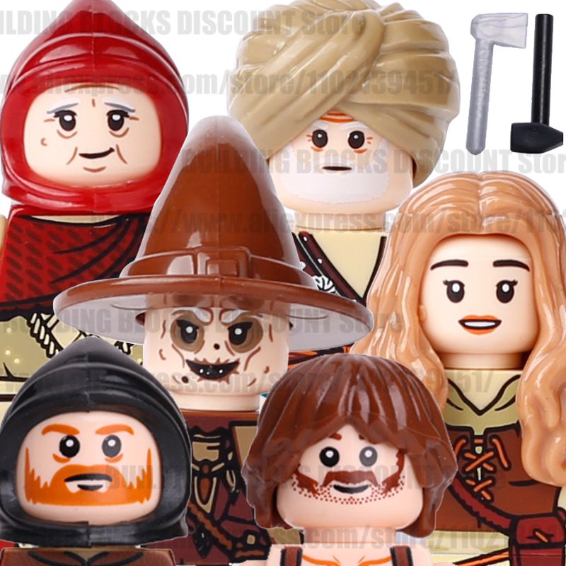 Srednjeveški grad MOC Vojaki Figure Gradbeni bloki Čarovnica Starejši Kmet Obrtnik Dekle Orožje Otroške Igrače Opeka Darilo B149_voghion.com