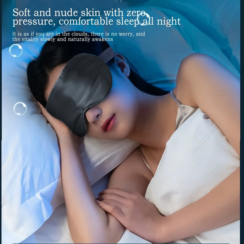 Maschera per dormire in raso, copertura per il riposo da viaggio, morbida ombreggiatura, benda per rilassarsi, pausa pranzo, notte, sonno, benda sull'occhio nera_voghion.com