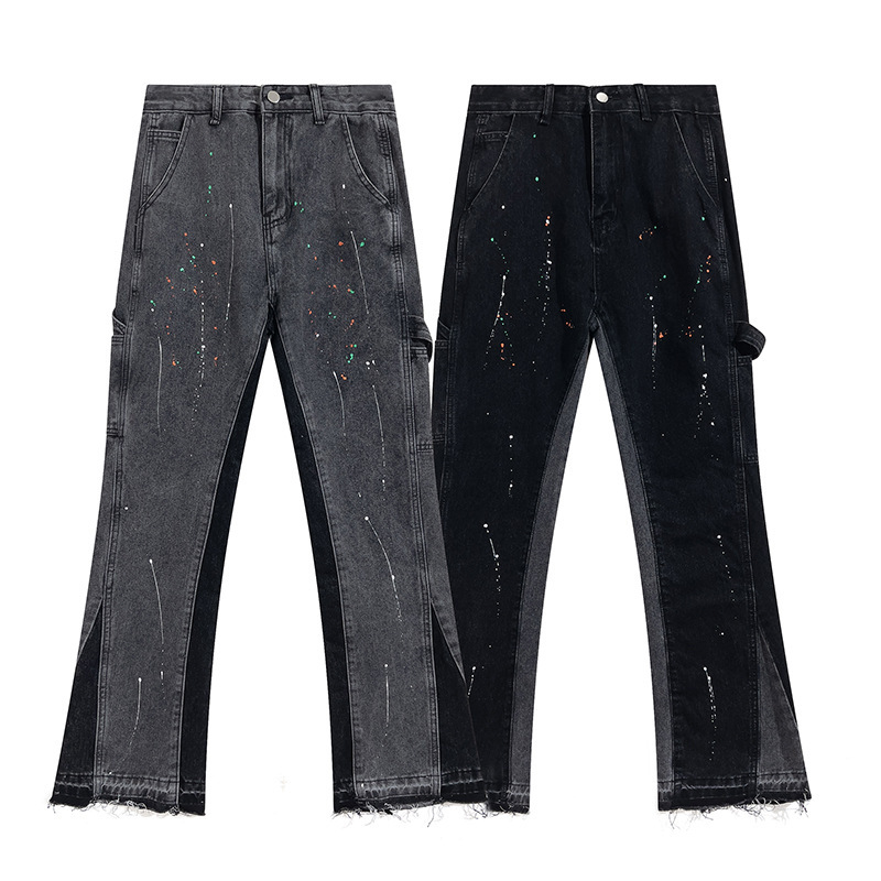 Pantaloni antispruzzo artificiali a gamba dritta in jeans elasticizzati di marca retrò e alla moda per coppie di uomini e donne_voghion.com