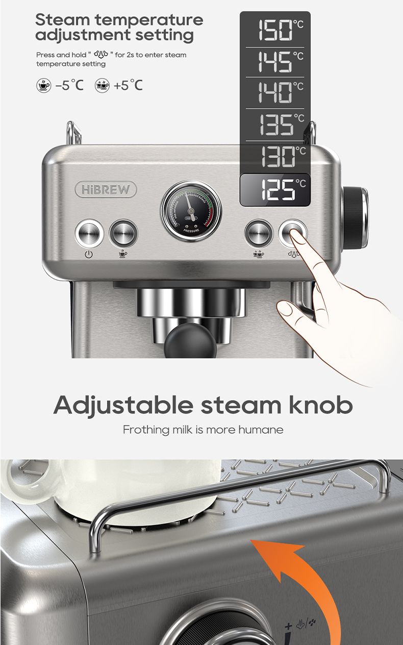 20Bar Semi Automatic Espresso Hine Temperature Adjustable 58mm Portafilter Cold/Hot Coffee Maker Metal CaseH10A_voghion.com