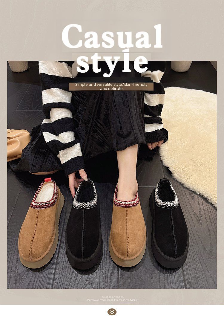 Lazy Slip-on Snow Boots Női Téli Új Szőrme Egyrészes Baotou Papucs Vastagtalpú Mao Mao Pamut Cipők_voghion.com