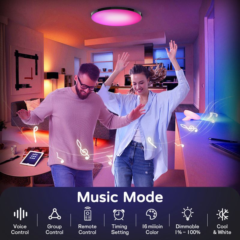 Glühbirnen Smart Wifi Bluetooth Fernbedienung Dimmen Farbe Stimme Moderne ultradünne einfache schwarze Rahmen Drei-Beweis-Deckenlampe_voghion.com