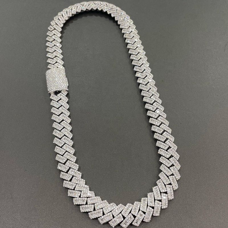 15mm Hip Hop VVS Diamond Baguette Cuban Link Chain Moissanite Sier Jewelry Box Necklaces Hiphop_voghion.com