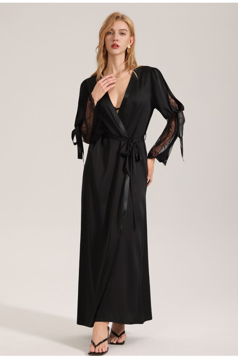 Summer And Autumn Satin Long Comfortable Bathrobe Nightgown Women's Backless Waist_voghion.com