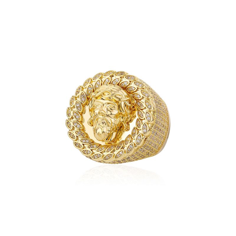Men's Jewelry - Bold Hip Hop Ring With Micro-Paved Cubic Zirconia, Gold-Tone Statement Piece For Trendsetting Style_voghion.com