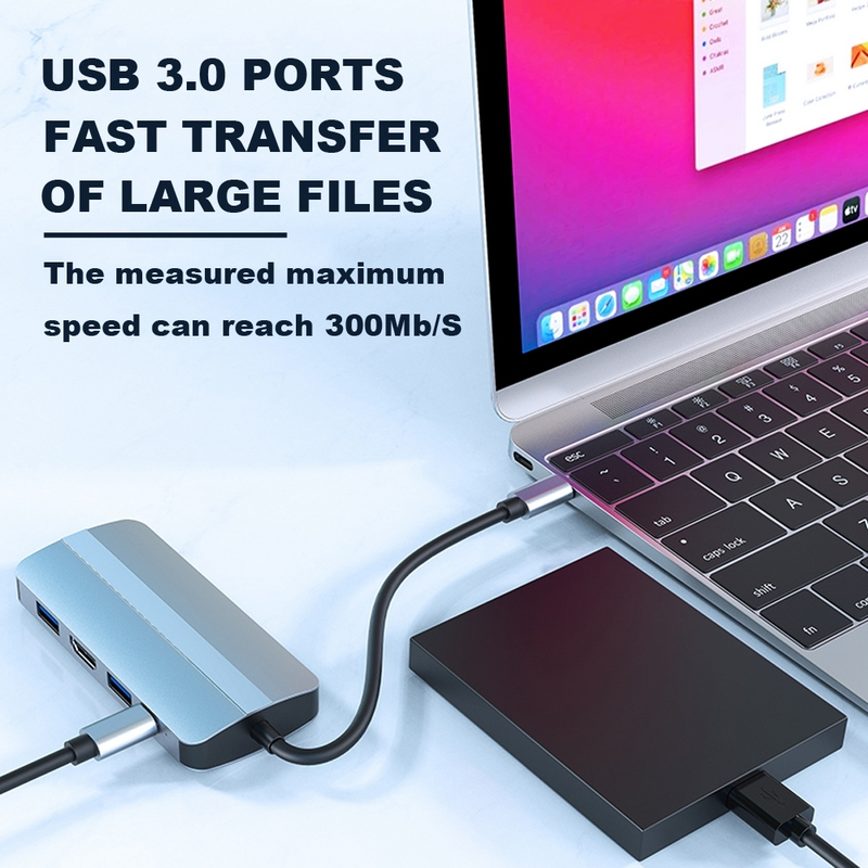 8 i 1 USB-C / Type-C til USB multifunksjonell dokkingstasjon HUB-adapter_voghion.com