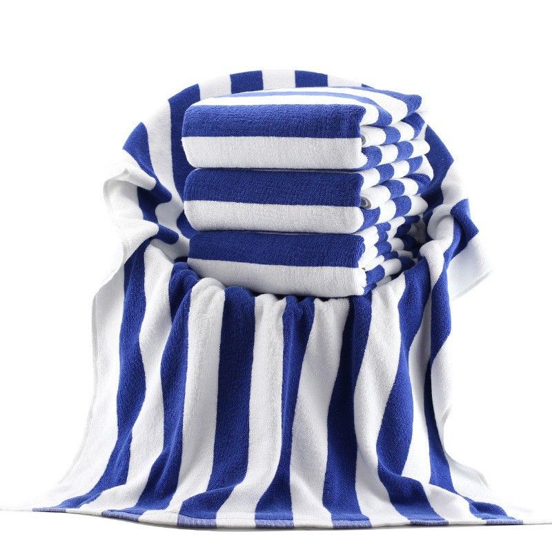 Blue Striped Beach Towel, Pure Cotton, Enlarged Swimming Towel, Absorbent And Quick Drying, Bath Towel_voghion.com