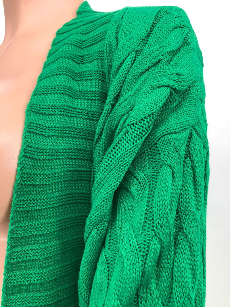 Damenbekleidung Locker gestrickte Strickjacke, gemütliche, übergroße Strickjacke mit Taschen, langer Zopfmuster-Pullovermantel, lockerer Boho-Chic, offene Vorderseite_voghion.com
