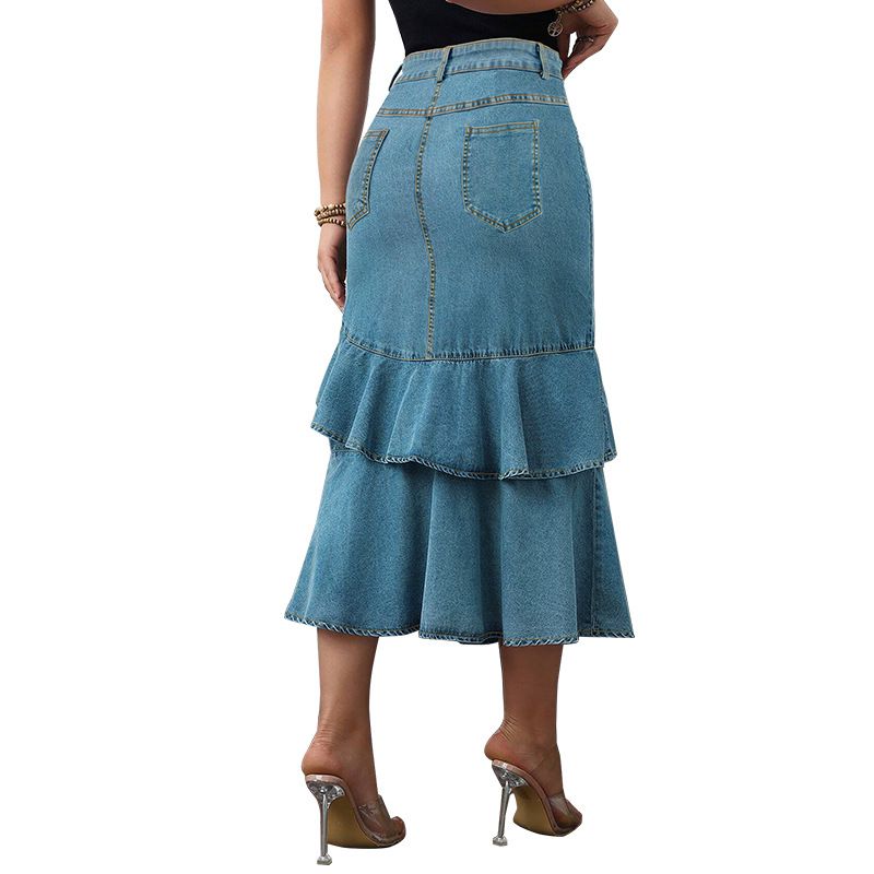 Gonna aderente in denim di media lunghezza, taglie forti, da donna_voghion.com