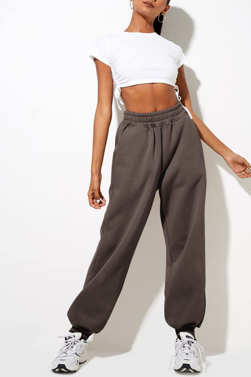 Pantaloni casual sportivi in tinta unita da donna con gambe larghe_voghion.com