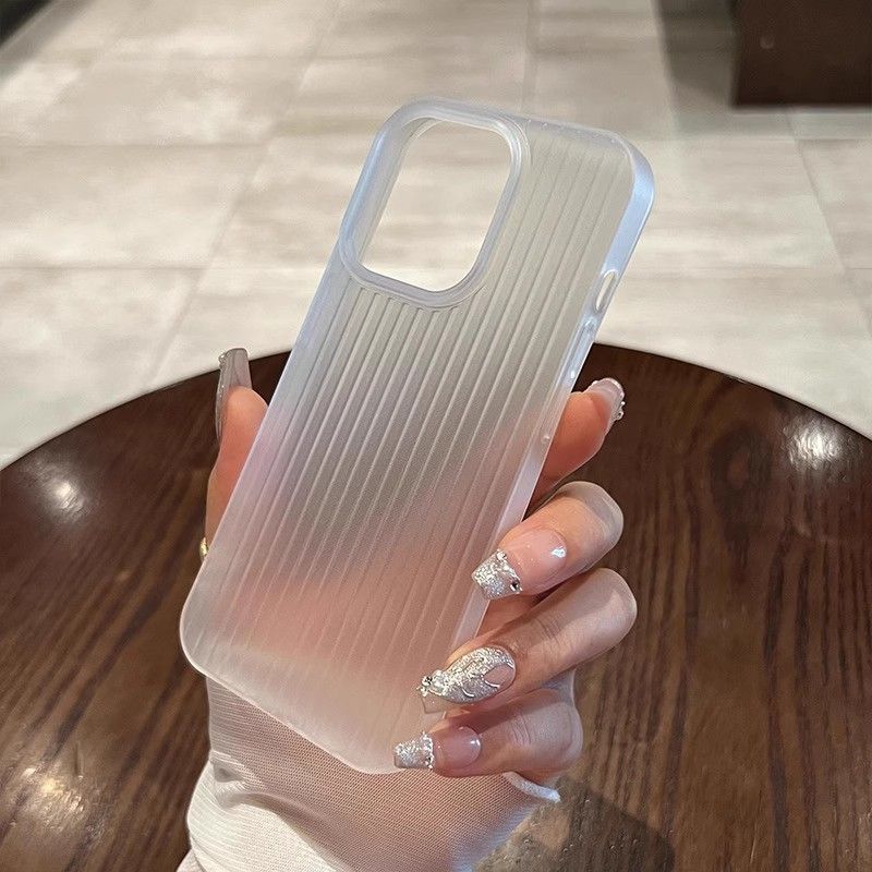 Compatible IPhone 16 Corrugated Phone IPhone15 Pro Max Striped Suitcase Hard Shell Semi-Transparent Matte PC Case_voghion.com