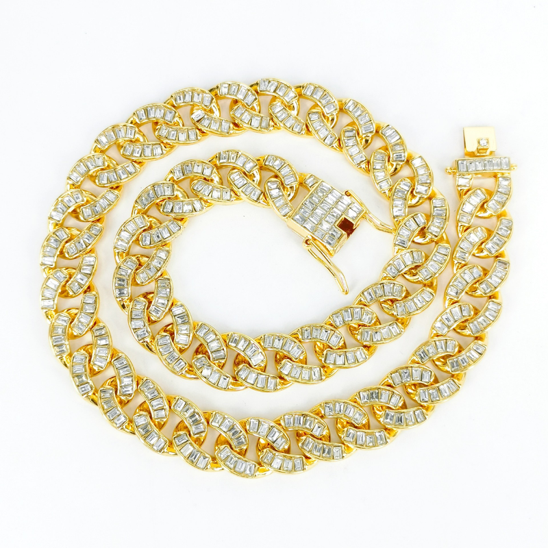 Unisex 16mm Prostokątny Szklany Naszyjnik Modny Kubański Łańcuch Pełen Diamentów Oryginalny Design Stop Styl Hip Hop_voghion.com