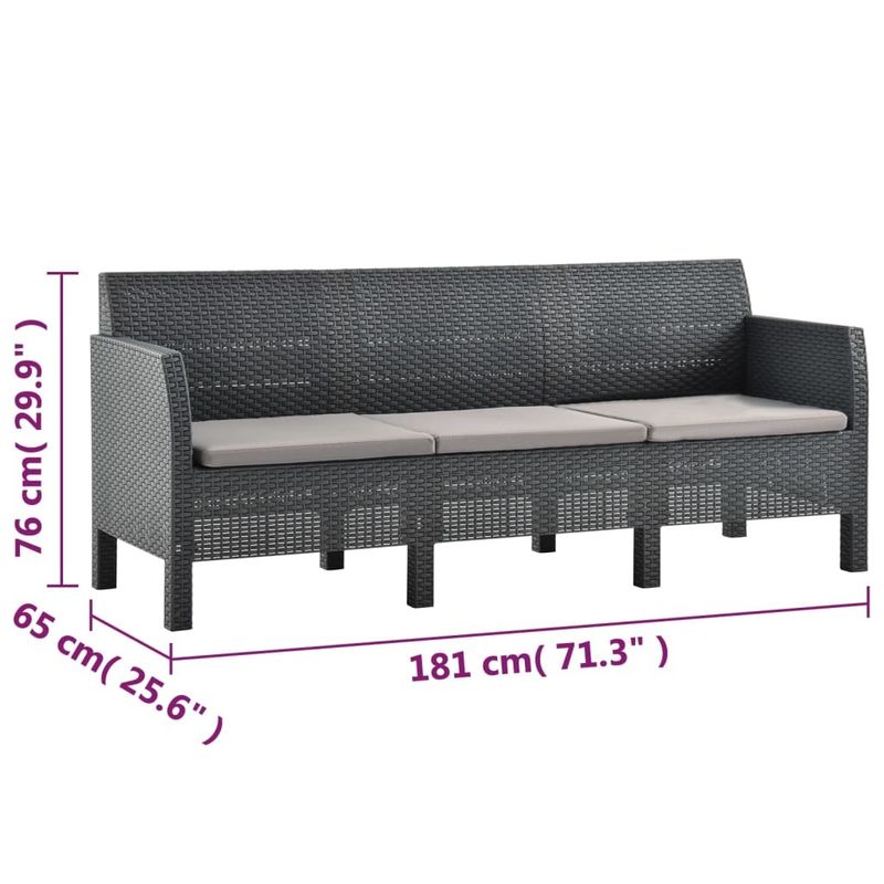 2 Piece Patio Lounge Set with Cushions PP Rattan Anthracite_voghion.com