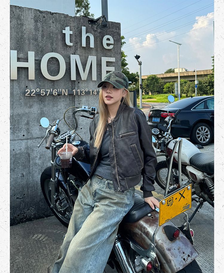 Veste de moto courte en cuir américain vintage fabriquée à la main pour femme, nouveau manteau Melad à manches longues, haut polyvalent_voghion.com