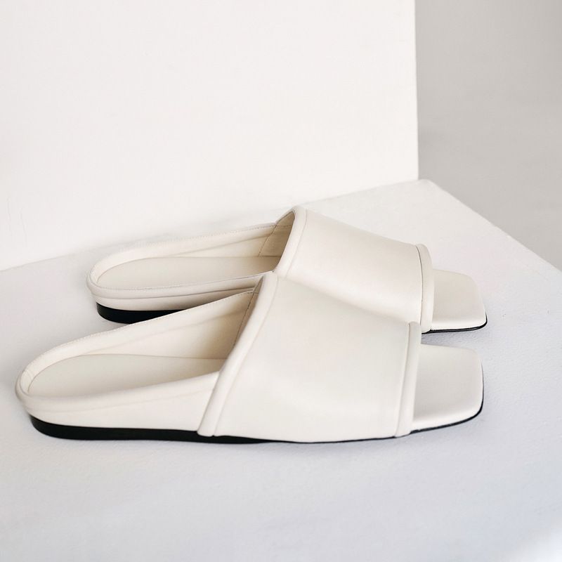 Ægte læder niche strand fritid brede flade sandaler til kvinder 2024 nye sommer enkle alsidige sandaler_voghion.com