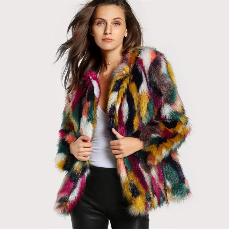 Colorful Fur Tops Hot Sale Faux Fur Round Collarless Coat Faux Fox Fur Winter Warm Mink Coat_voghion.com