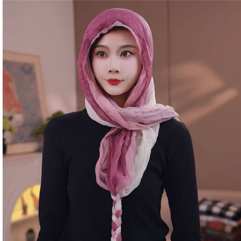 New Color Matching Braid Autumn Bag Headscarf Travel Photo Foreign Style Fashion Versatile Temperament Silk Scarf Shawl_voghion.com