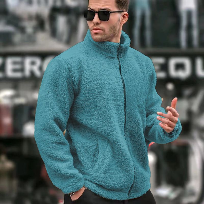 Giacca casual da uomo con collo alto, cerniera e fodera in pile - Capispalla invernale caldo, vestibilità slim, a maniche lunghe, per uno stile urbano_voghion.com