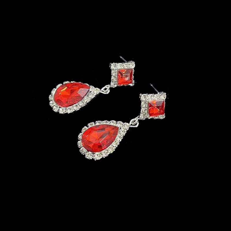 Women's Jewelry Set - Elegant Red Gemstone Geometric Drop Necklace & Earrings With Clutch Bag For Evening Gowns, Dinner Parties & Special Occasions_voghion.com