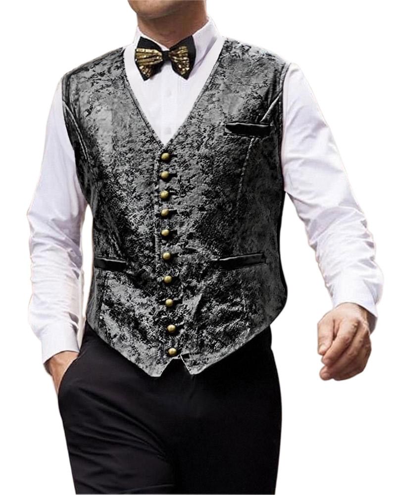 Chaleco de ante entallado para hombre: estilo retro con escote en V y botonadura sencilla para otoño e invierno._voghion.com