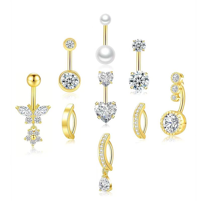 Set di 9 pezzi con anello a mezzaluna e farfalla per piercing all'ombelico_voghion.com