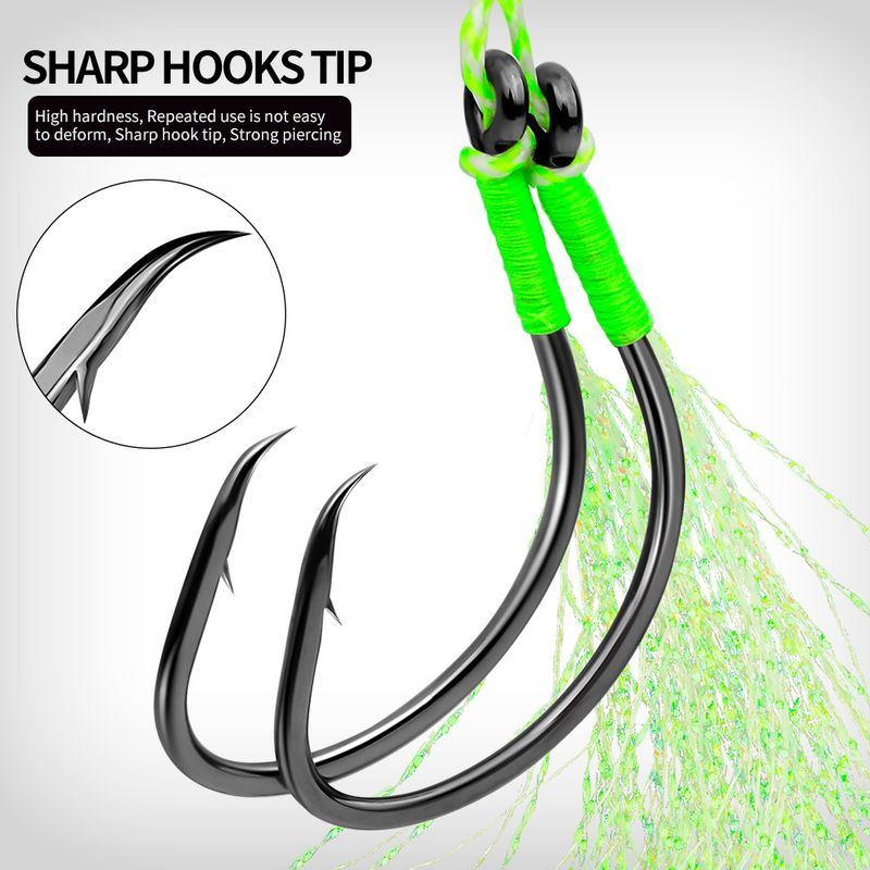 Esca con piastra in ferro per capelli, doppia e resistente, lenza principale per cavalli, amo da pesca ausiliario per barche in mare, 2 paia/confezione_voghion.com
