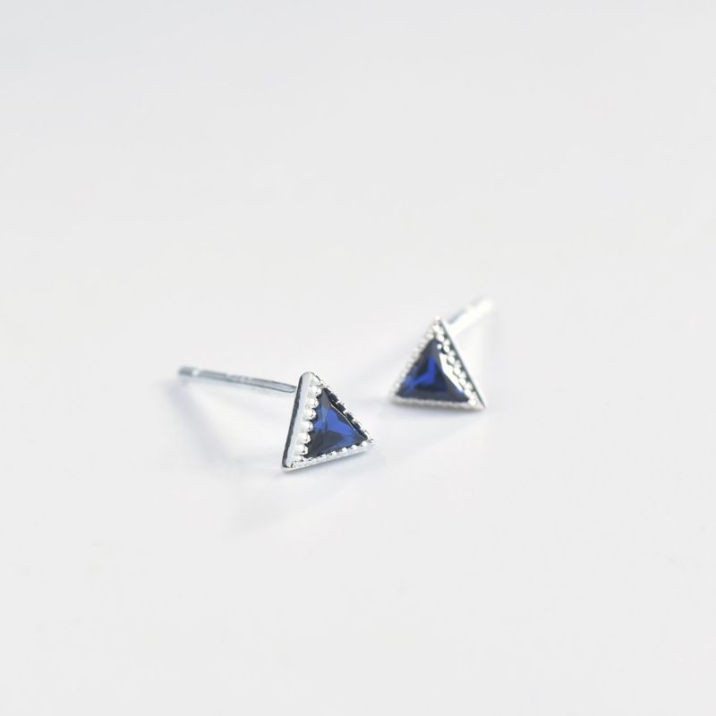 Orecchini a triangolo con zirconi blu da donna e da uomo, gioielli da piercing in argento, non è necessario rimuoverli per dormire, orecchini a bottone_voghion.com