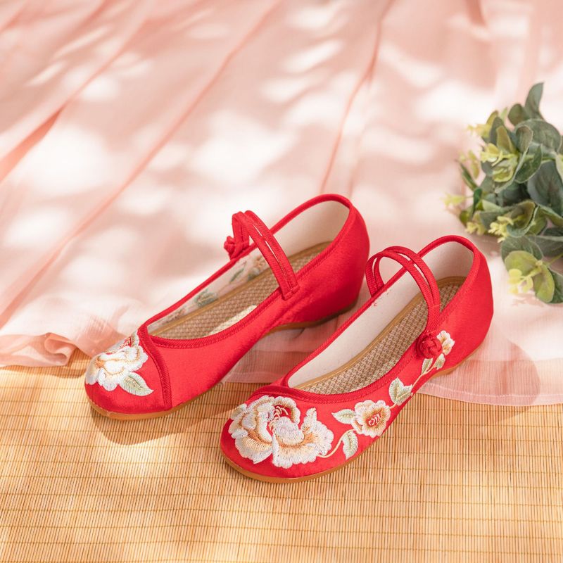 Damenschuhe Sommer, neuer Stil, antiker Stil, merzerisierter Satin, Stickerei im ethnischen Stil, niedriger Absatz, erhöhter Damen-Einzelschuh_voghion.com