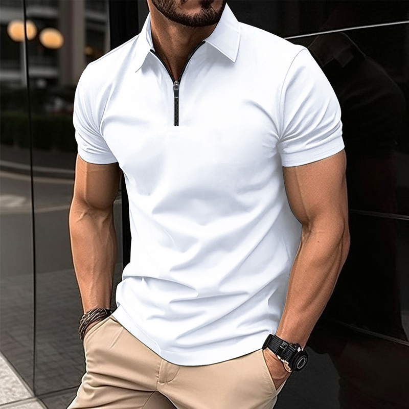 Sommer Poloshirt Reißverschluss einfarbig Herren Sport Poloshirt_voghion.com