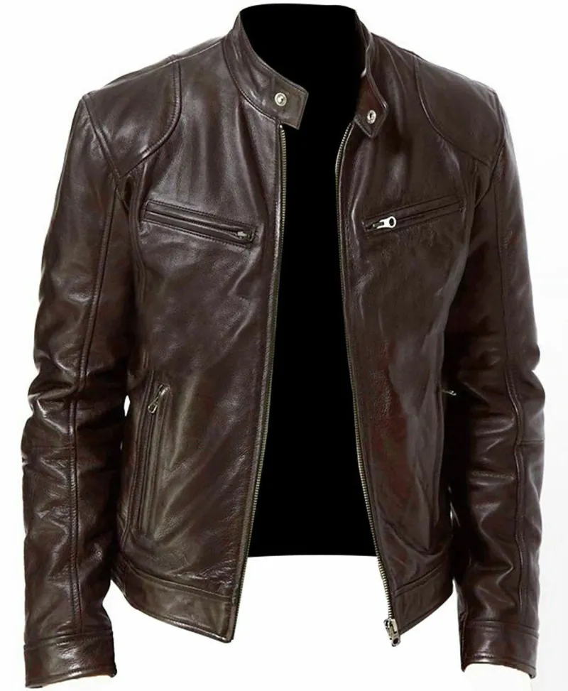 Herren Lederjacke Bomber Motorrad Biker Pu Leder Casual Loose Fit Kunstjacke für Männer_voghion.com
