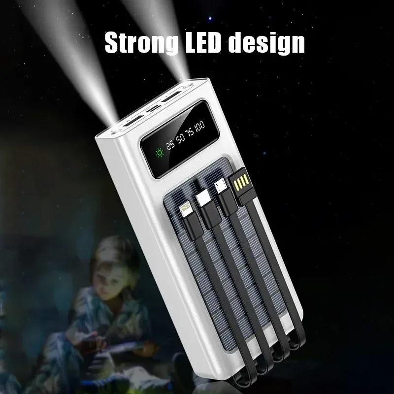 20000 MAh Solar Bank Large Capacity Mobile Power Fast Charging Battery With Dual USB 4 Cables For IPhone Samsung_voghion.com