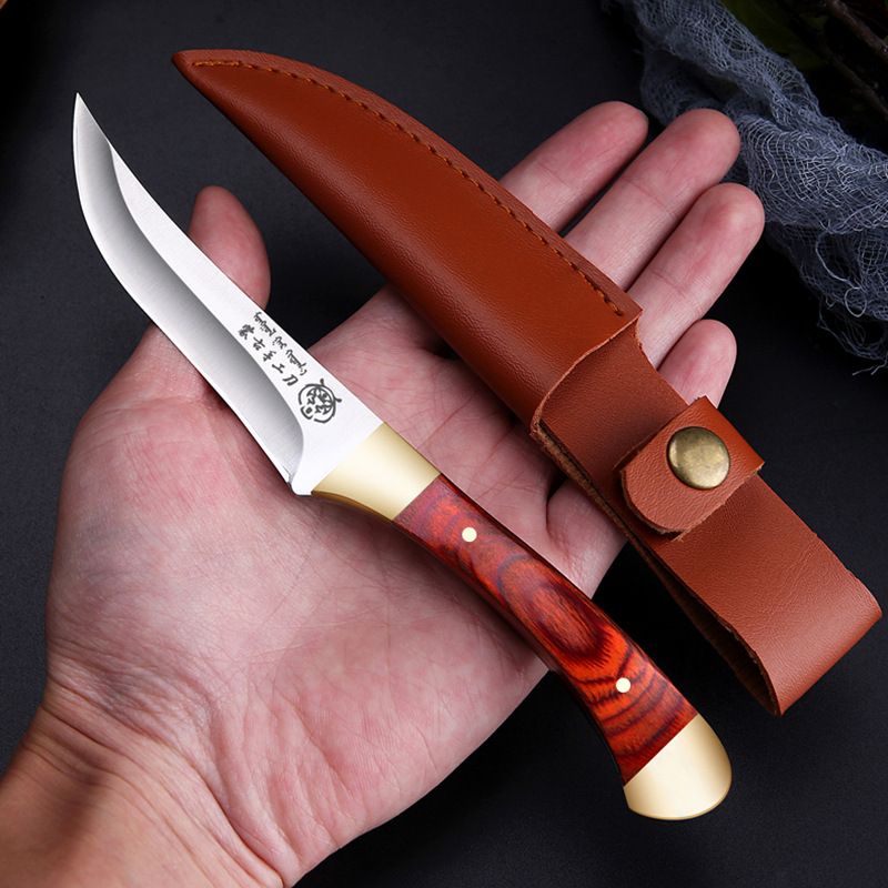 Authentic Mongolian Style Handcrafted Meat Knife - Stainless Steel Blade With Wooden Handle & Brass Accents_voghion.com