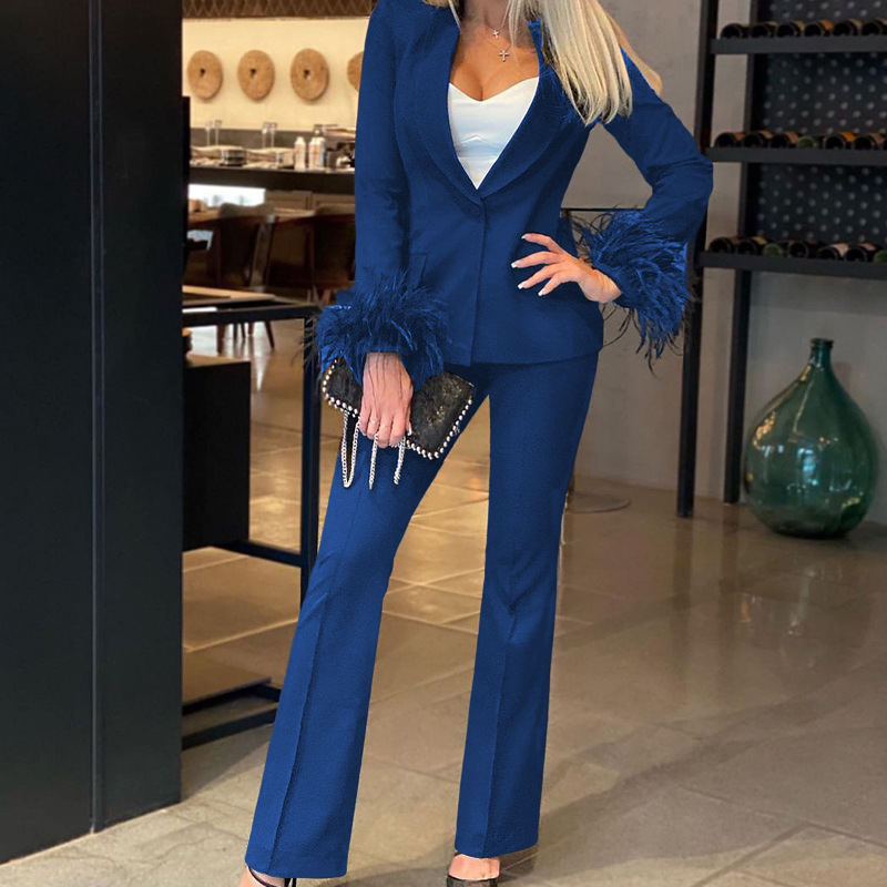 Abbigliamento da donna, moda, pendolarismo, maniche lunghe, pantaloni in piuma, tuta in due pezzi_voghion.com