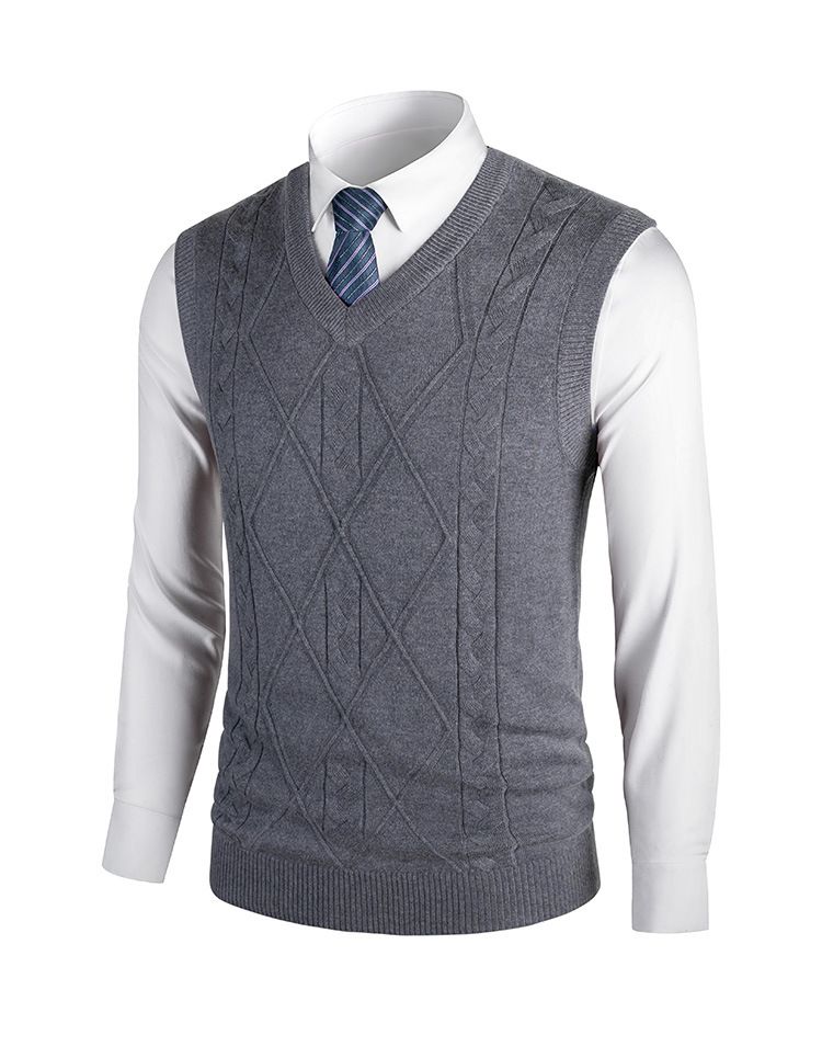 Ärmelloses Herren-Strickweste aus Wollmischung mit V-Ausschnitt – lässiger, einfarbiger Pullover für den Herbst, schmale Passform, leicht und atmungsaktiv_voghion.com
