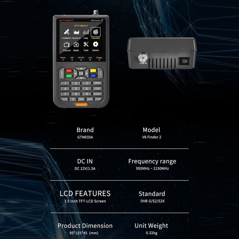 Digital Satellite Signal Meter Portable TV DVB-S/S2/S2X Receiver 3.5 LCD Hd Display H.264 Digital Sat Detector Satellite_voghion.com