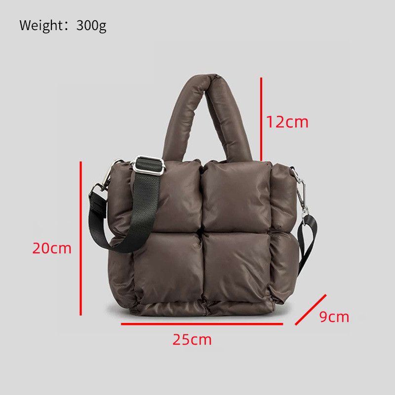 Damentaschen Neue kleine Umhängetasche aus Daunenbaumwolle mit schlichtem Design, weiche Umhängetasche mit karierter Füllung, Schulterhandtasche, Damentasche_voghion.com