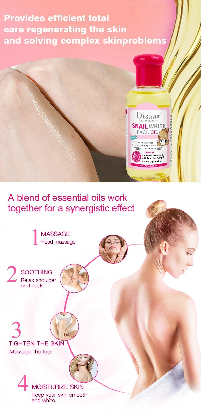 75 ml 72000 IE Schneckenweißes Gesichtsöl Serum Gesichtsaufhellung Gesichtsserum Öl Dunkler Fleckenentferner Koreanische Hautpflegeprodukte Aufhellung_voghion.com