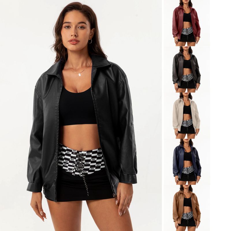 Giacca in pelle larga di tendenza moda 2024 per donna OVERSIZE Cappotto da donna a maniche lunghe con colletto rovesciato primavera autunno_voghion.com