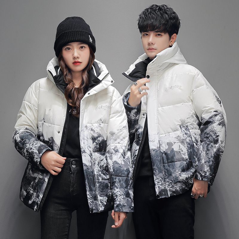 Giù 2024 inverno con cappuccio bianco piumino d'anatra abbigliamento alla moda uomo nuovo gradiente di montagna di neve coppia giacca superiore_voghion.com